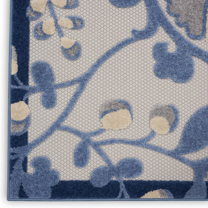 8' Round Blue And Gray Round Floral Indoor Outdoor Area Rug