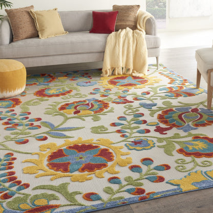 5' X 7' Ivory/Multi Floral Indoor Outdoor Area Rug