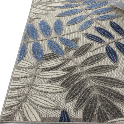 2' X 10' Grey/Blue Floral Indoor Outdoor Area Rug