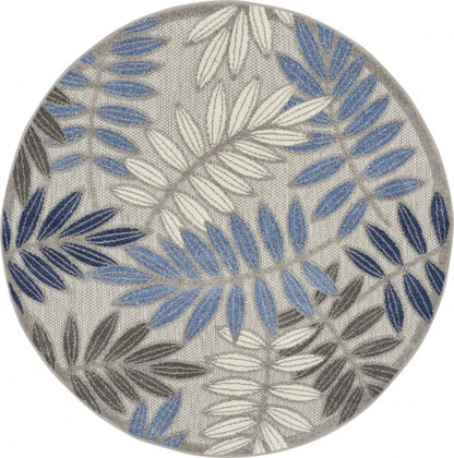 2' X 10' Grey/Blue Floral Indoor Outdoor Area Rug