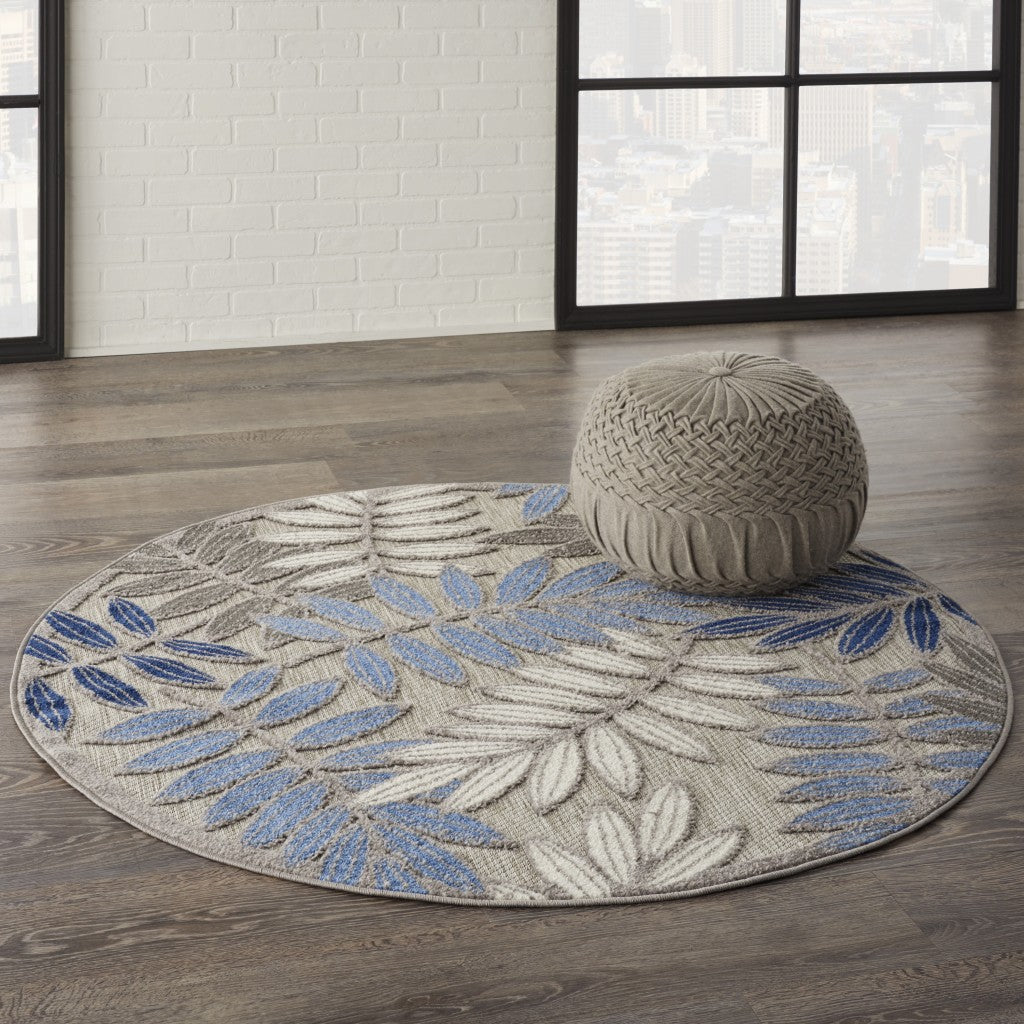 2' X 10' Grey/Blue Floral Indoor Outdoor Area Rug