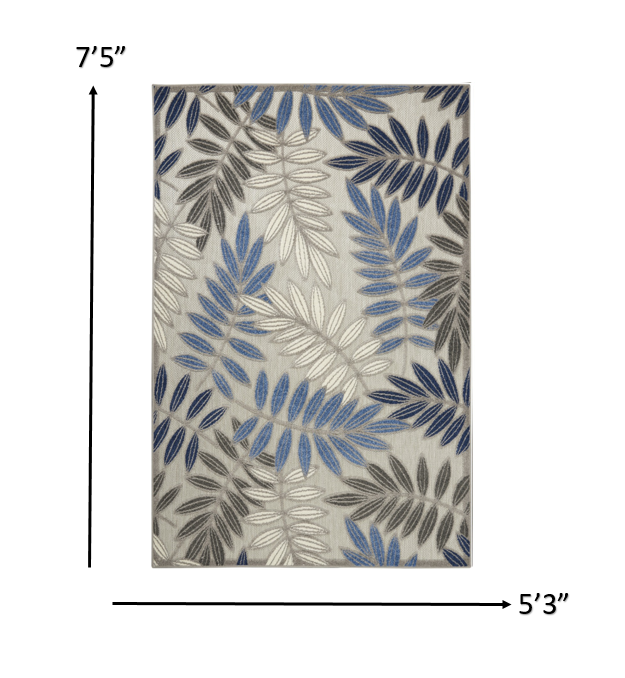 2' X 10' Grey/Blue Floral Indoor Outdoor Area Rug