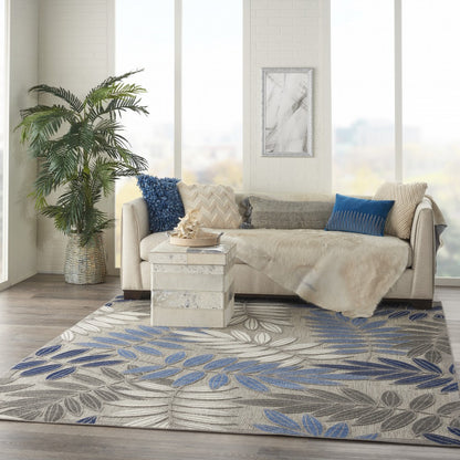 2' X 10' Grey/Blue Floral Indoor Outdoor Area Rug