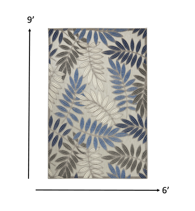 2' X 10' Grey/Blue Floral Indoor Outdoor Area Rug