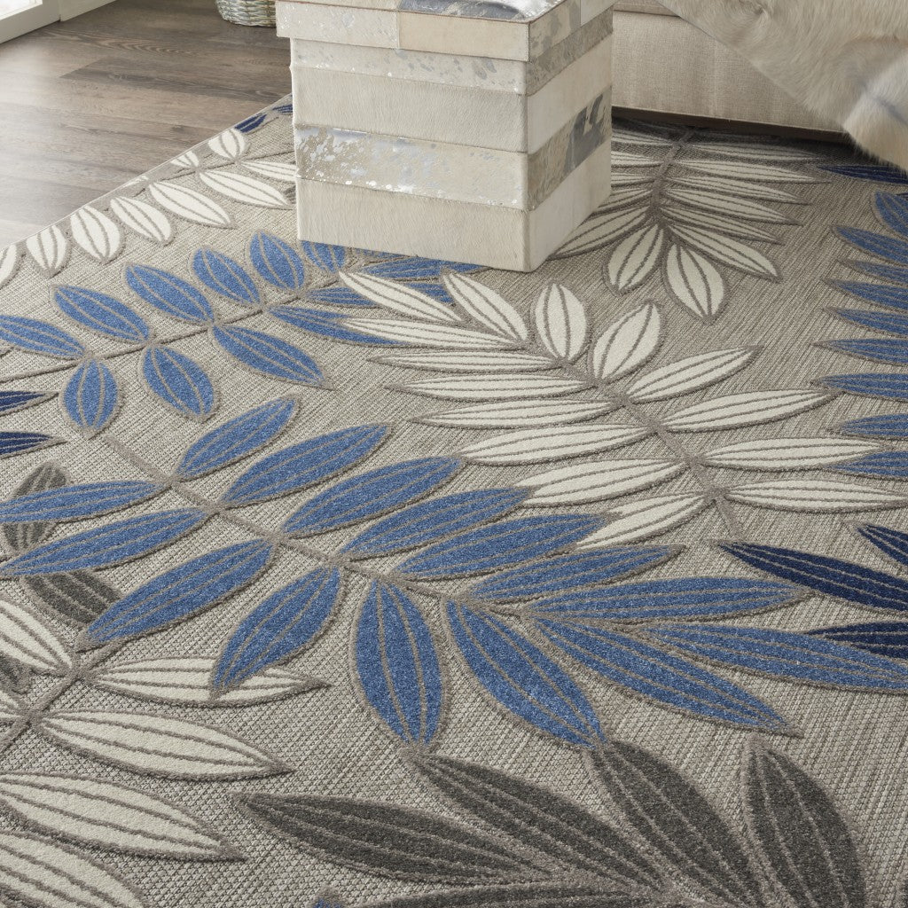 2' X 10' Grey/Blue Floral Indoor Outdoor Area Rug