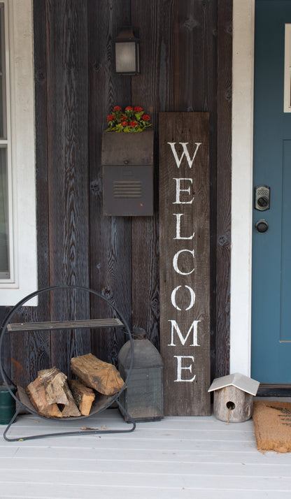 Rustic Espresso Brown And White Front Porch Welcome Sign