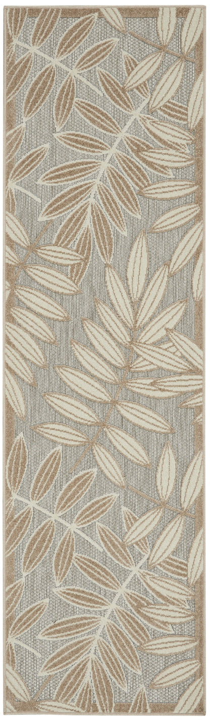12' Runner Gray And Ivory Floral Indoor Outdoor Runner Rug