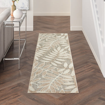 12' Runner Gray And Ivory Floral Indoor Outdoor Runner Rug