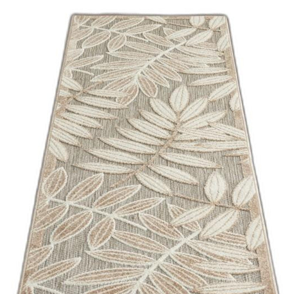 12' Runner Gray And Ivory Floral Indoor Outdoor Runner Rug