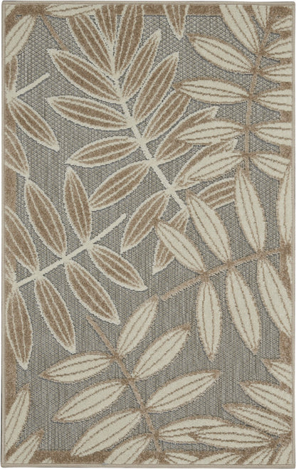 12' Runner Gray And Ivory Floral Indoor Outdoor Runner Rug