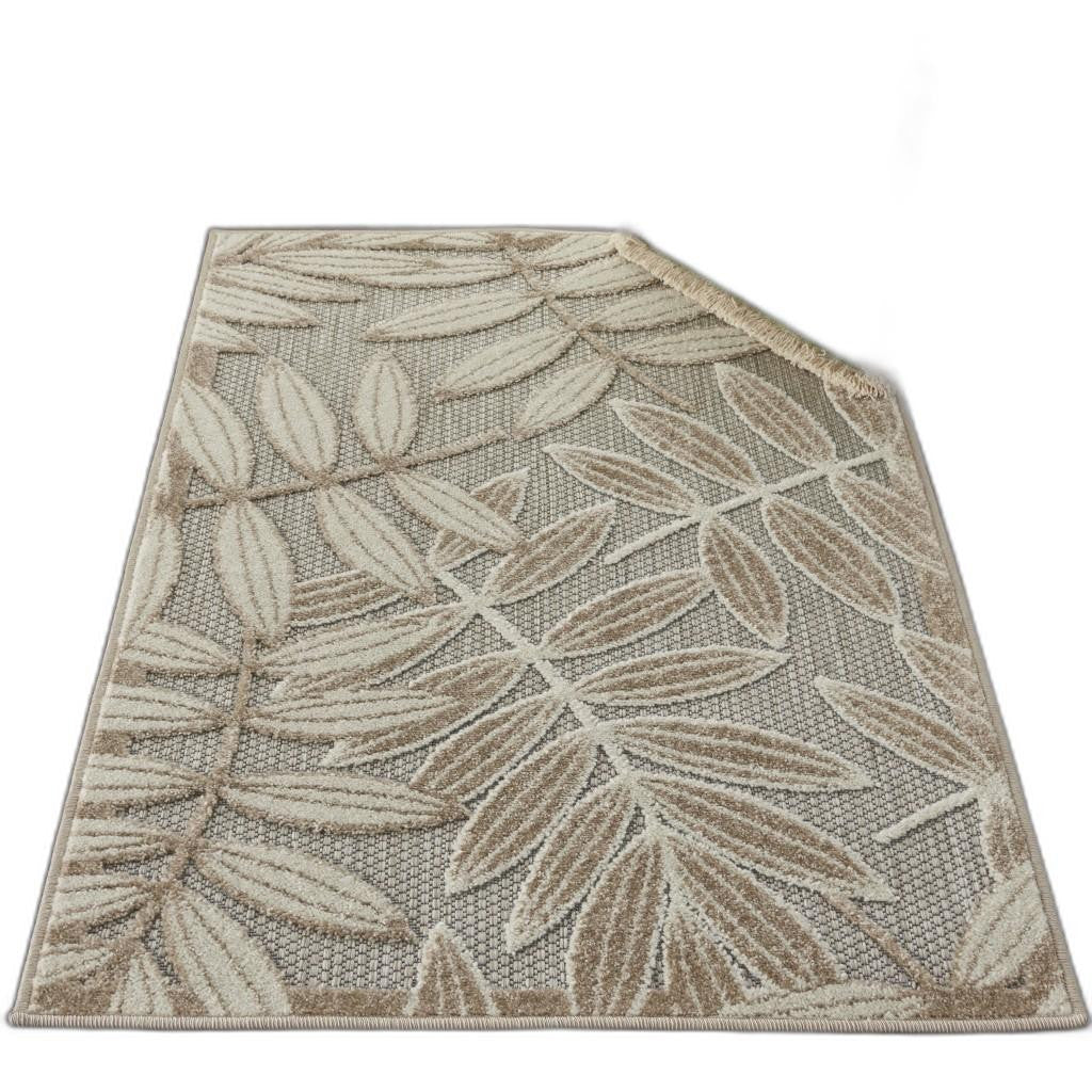 12' Runner Gray And Ivory Floral Indoor Outdoor Runner Rug