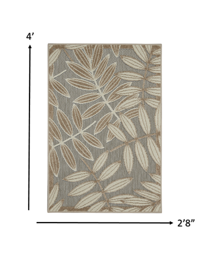 12' Runner Gray And Ivory Floral Indoor Outdoor Runner Rug