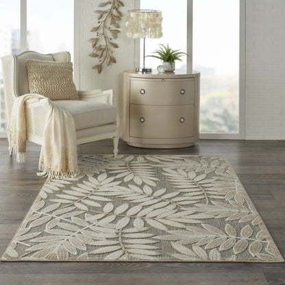 12' Runner Gray And Ivory Floral Indoor Outdoor Runner Rug