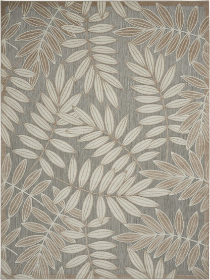 12' Runner Gray And Ivory Floral Indoor Outdoor Runner Rug