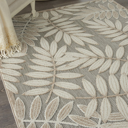 12' Runner Gray And Ivory Floral Indoor Outdoor Runner Rug