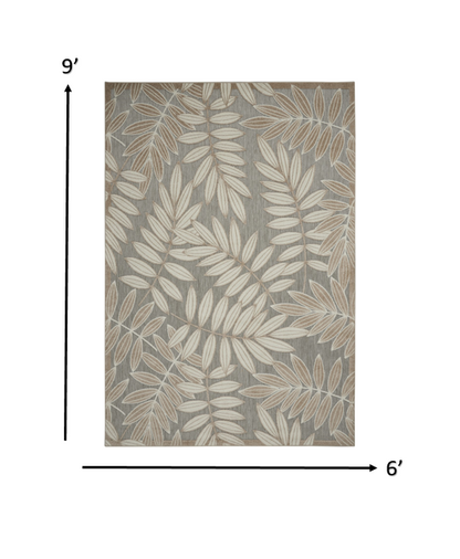 12' Runner Gray And Ivory Floral Indoor Outdoor Runner Rug