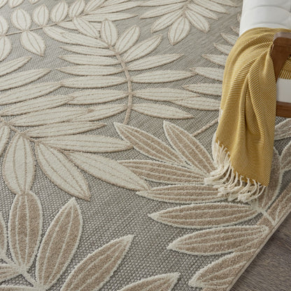 12' Runner Gray And Ivory Floral Indoor Outdoor Runner Rug