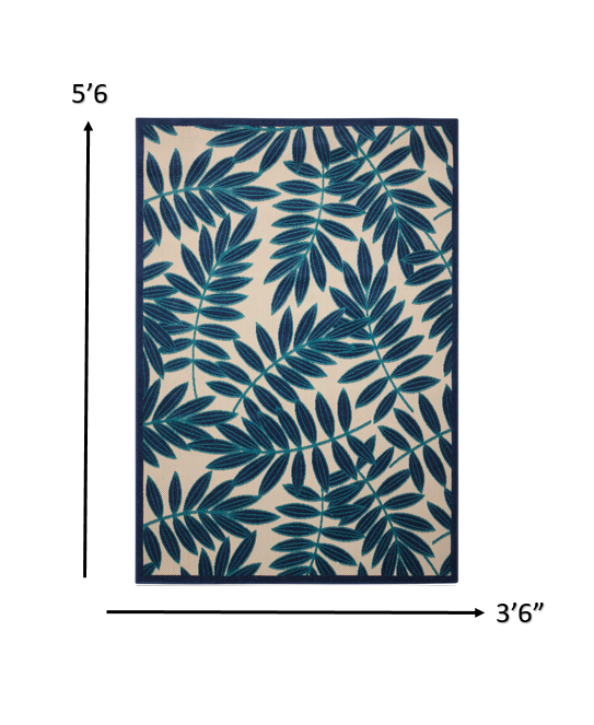 3' X 4' Blue And Ivory Floral Indoor Outdoor Area Rug