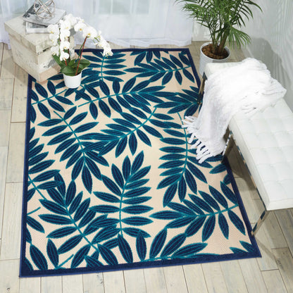 3' X 4' Blue And Ivory Floral Indoor Outdoor Area Rug