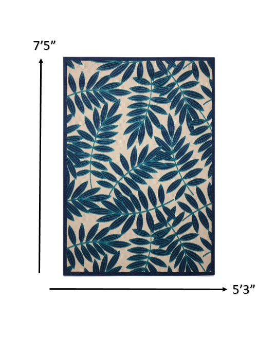 3' X 4' Blue And Ivory Floral Indoor Outdoor Area Rug