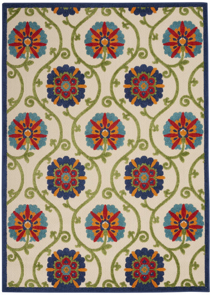 4' X 6' Ivory And Blue Floral Indoor Outdoor Area Rug