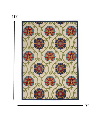 2' X 6' Ivory And Blue Floral Indoor Outdoor Area Rug