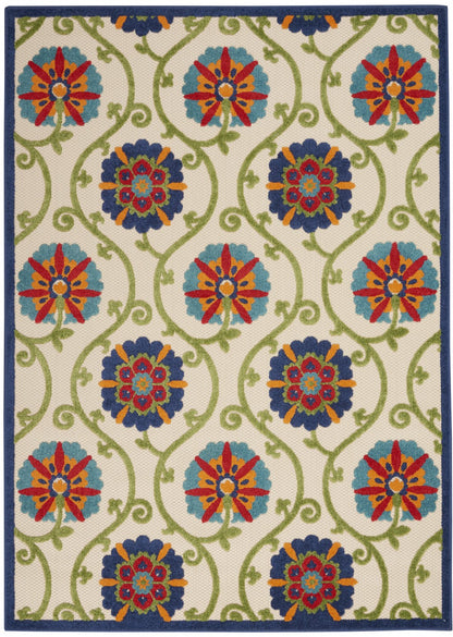 2' X 6' Ivory And Blue Floral Indoor Outdoor Area Rug