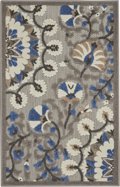 4' X 6' Blue And Gray Floral Indoor Outdoor Area Rug