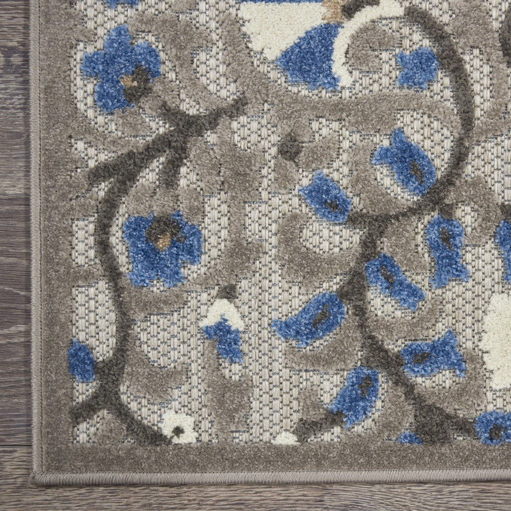 4' X 6' Blue And Gray Floral Indoor Outdoor Area Rug