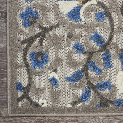 4' X 6' Blue And Gray Floral Indoor Outdoor Area Rug