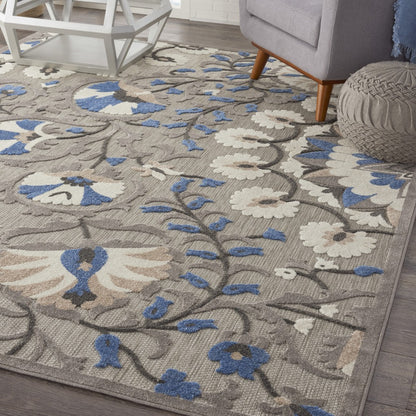 4' X 6' Blue And Gray Floral Indoor Outdoor Area Rug