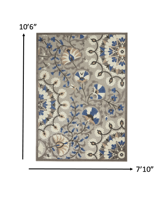 4' X 6' Blue And Gray Floral Indoor Outdoor Area Rug