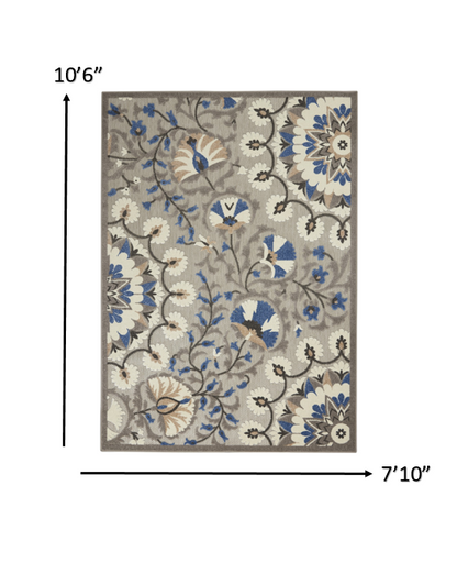 4' X 6' Blue And Gray Floral Indoor Outdoor Area Rug