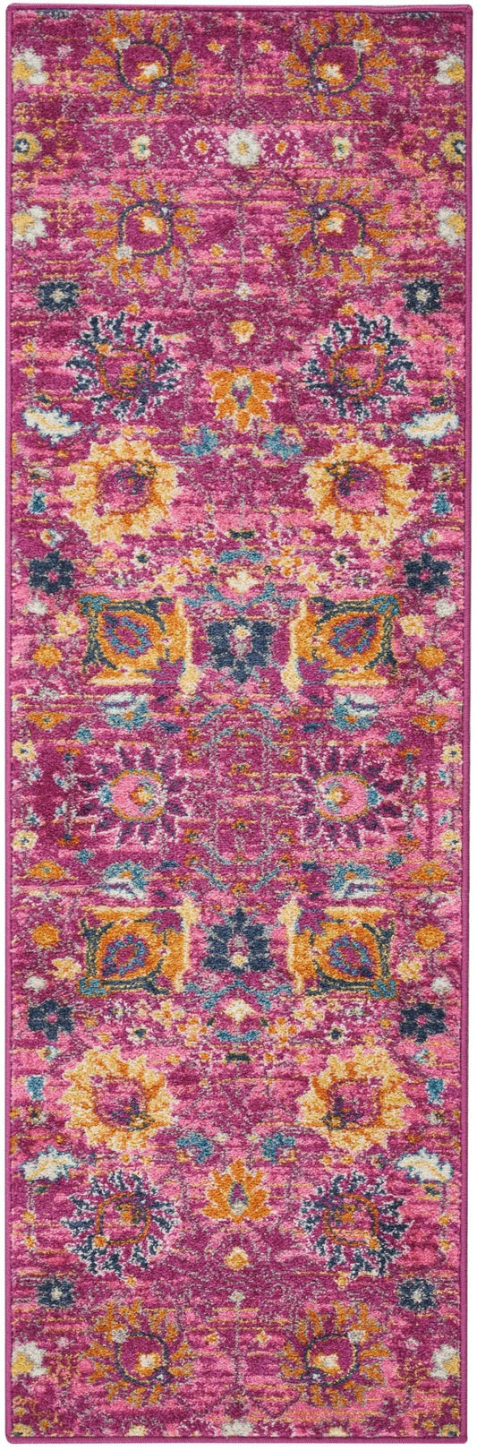 5' X 7' Fuchsia Floral Power Loom Area Rug