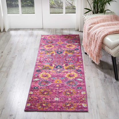 5' X 7' Fuchsia Floral Power Loom Area Rug