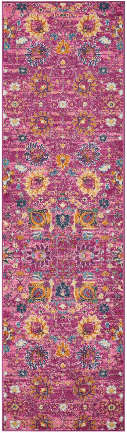 5' X 7' Fuchsia Floral Power Loom Area Rug