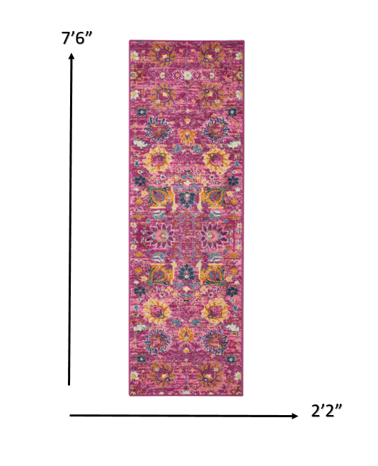 5' X 7' Fuchsia Floral Power Loom Area Rug