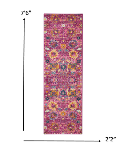 5' X 7' Fuchsia Floral Power Loom Area Rug