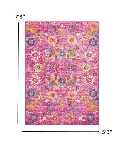 5' X 7' Fuchsia Floral Power Loom Area Rug