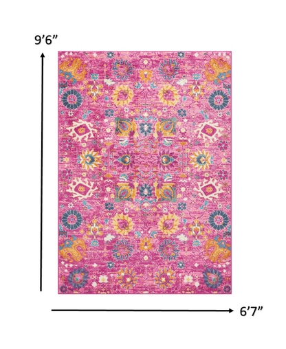 5' X 7' Fuchsia Floral Power Loom Area Rug