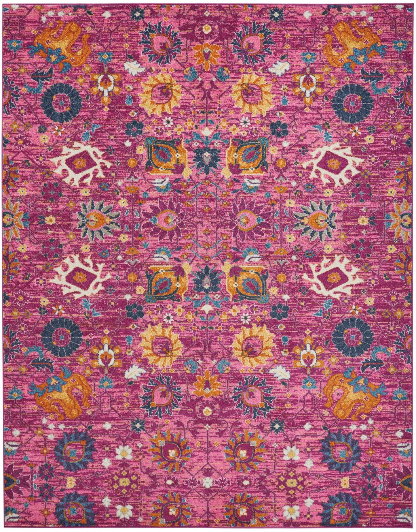 5' X 7' Fuchsia Floral Power Loom Area Rug
