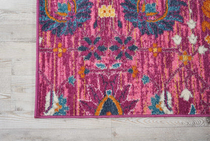 5' X 7' Fuchsia Floral Power Loom Area Rug