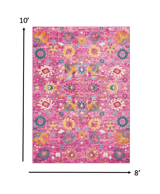 5' X 7' Fuchsia Floral Power Loom Area Rug