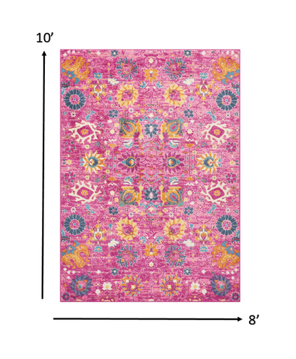 5' X 7' Fuchsia Floral Power Loom Area Rug