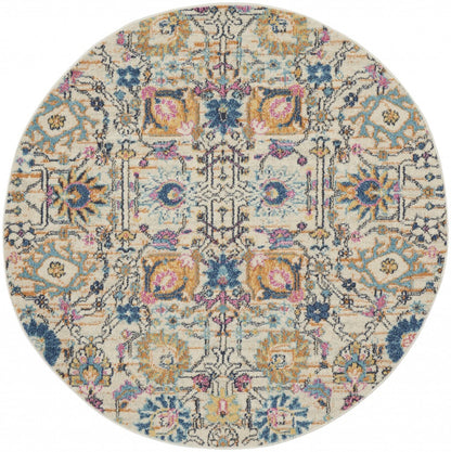 2' X 3' Orange And Ivory Floral Power Loom Area Rug