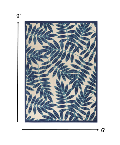 3' X 4' Blue And Ivory Floral Indoor Outdoor Area Rug