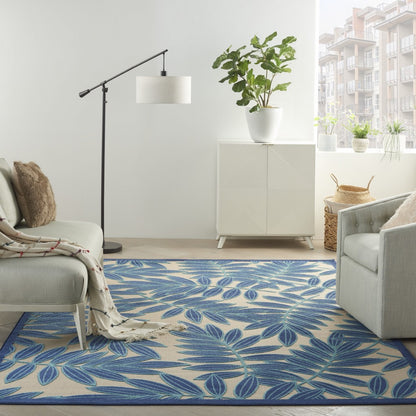 3' X 4' Blue And Ivory Floral Indoor Outdoor Area Rug