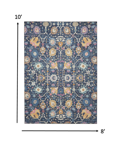 2' X 3' Navy Blue Floral Power Loom Area Rug
