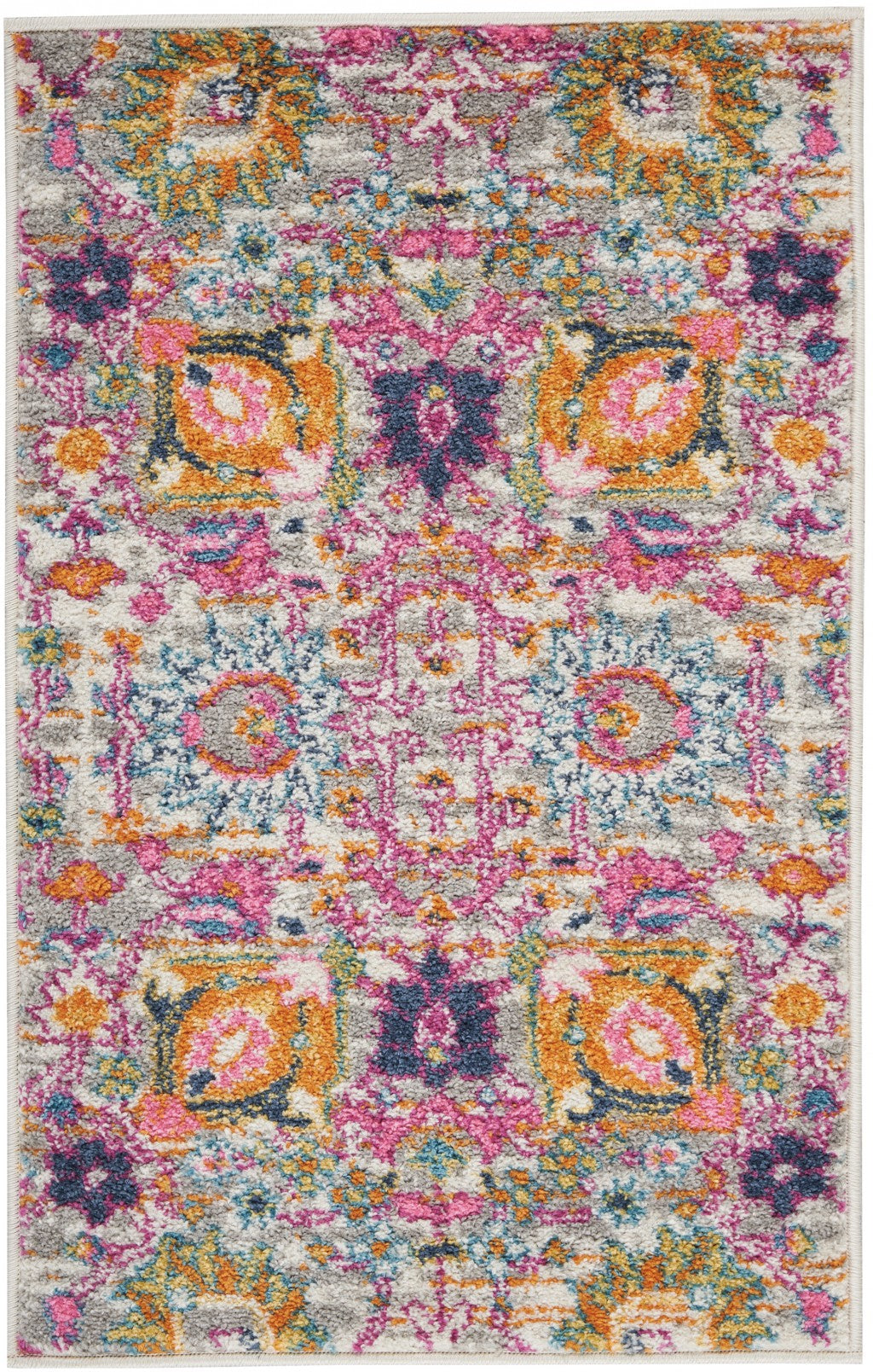 8' Silver Floral Power Loom Runner Rug