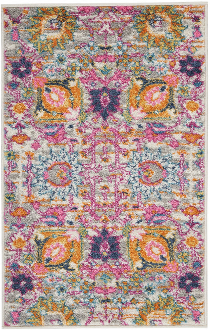 8' Silver Floral Power Loom Runner Rug